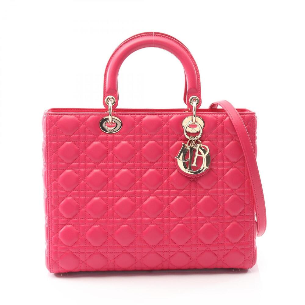 Christian Dior Lady Handbag Leather Lambskin Sheepskin Pink